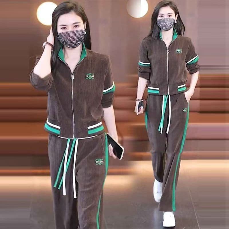 2026 운동복 세트 여성 봄 가을 2026 새로운 패션 외국 가스 연령 감소 후드티 러닝 서비스 투피스 세트 상세 이미지 6