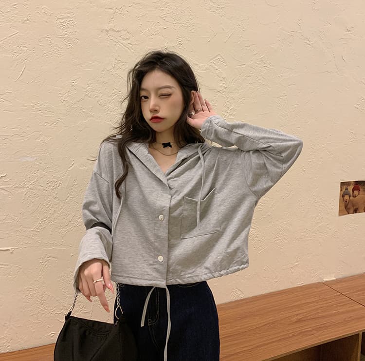 2026 가을 새로운 루즈핏 얇은 스타일 후드 ins 작은 키 부서 개방형 안감 긴팔 상세 이미지 2