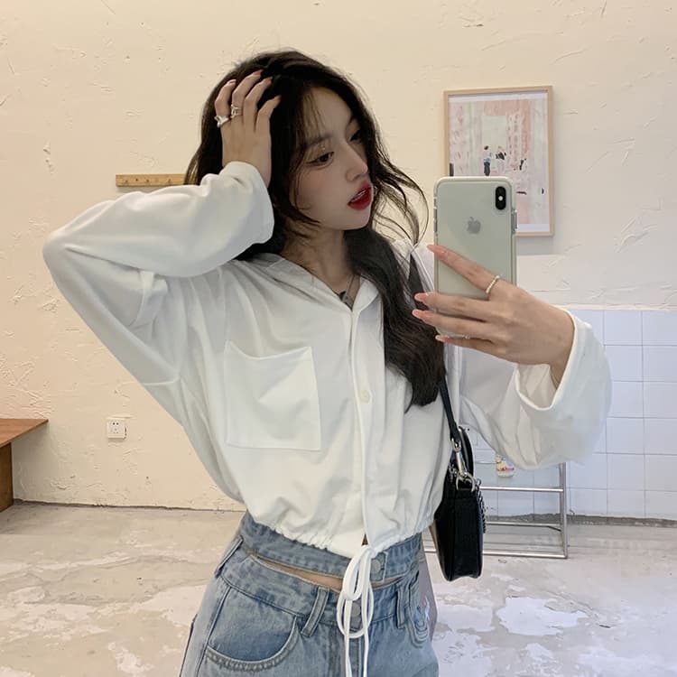 2026 가을 새로운 루즈핏 얇은 스타일 후드 ins 작은 키 부서 개방형 안감 긴팔 상세 이미지 8