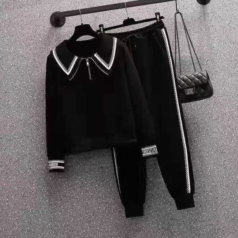2026 봄 가을 새로운 통통한 여동생 패션 연령 감소 슬림해 보이는 후드티 캐주얼 운동 투피스 슈트 빅 사이즈 상세 이미지 1