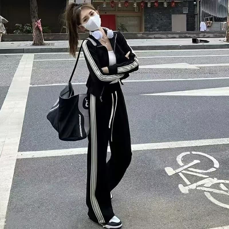 스포츠 슈트 여성 봄 가을 학생 한국 스타일 루즈핏 슬림해 보이는 패션 인터넷 유명인 캐주얼 러닝 서비스 투피스 세트