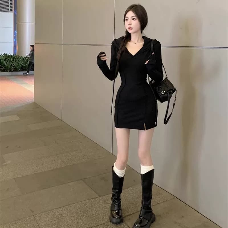 순수한 욕망 바람 핫걸 타이트 후드 타이트 스커트 여성 봄 가을 고유 한 Chic 작은 키 허리 수축 달콤함 점프 슈트 치마 상세 이미지 7