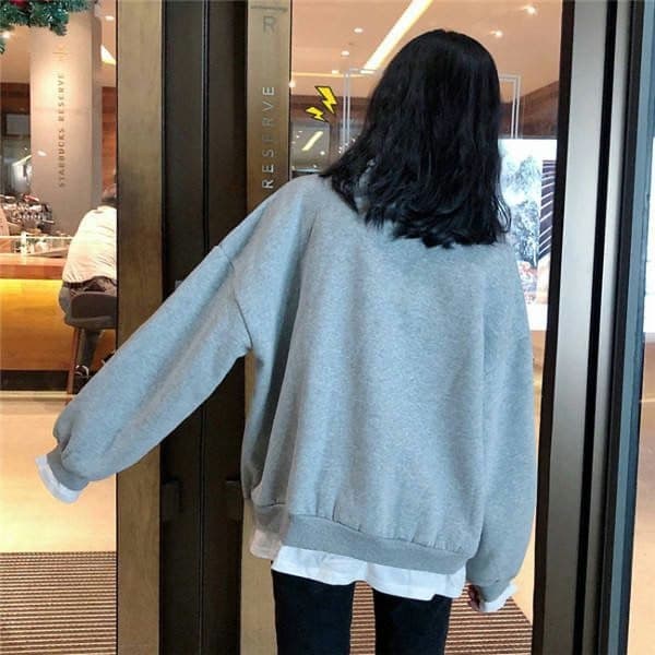 한국 대외 무역 털이 있는 페이크 레이어드 후드티 여성 2026 가을 겨울 새로운 루즈핏 한국 스타일 만화 학생 후드티 여성 의류 이미지 2