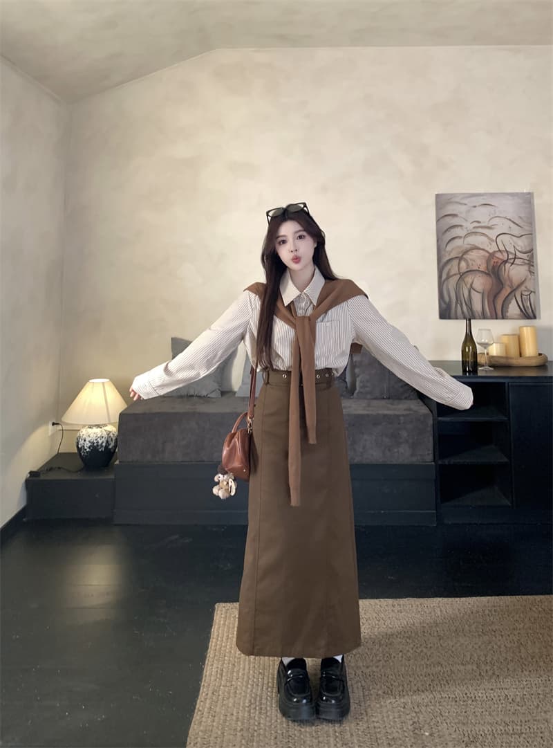 황혼 시애틀 봄 한 부서 레트로 스트라이프 빛 요리 한 바람 느슨함 외국 가스 슬림해 보이는 일상 투피스 세트 상세 이미지 17