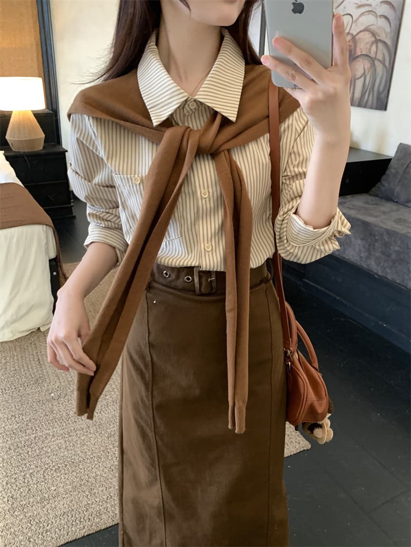 황혼 시애틀 봄 한 부서 레트로 스트라이프 빛 요리 한 바람 느슨함 외국 가스 슬림해 보이는 일상 투피스 세트 상세 이미지 19