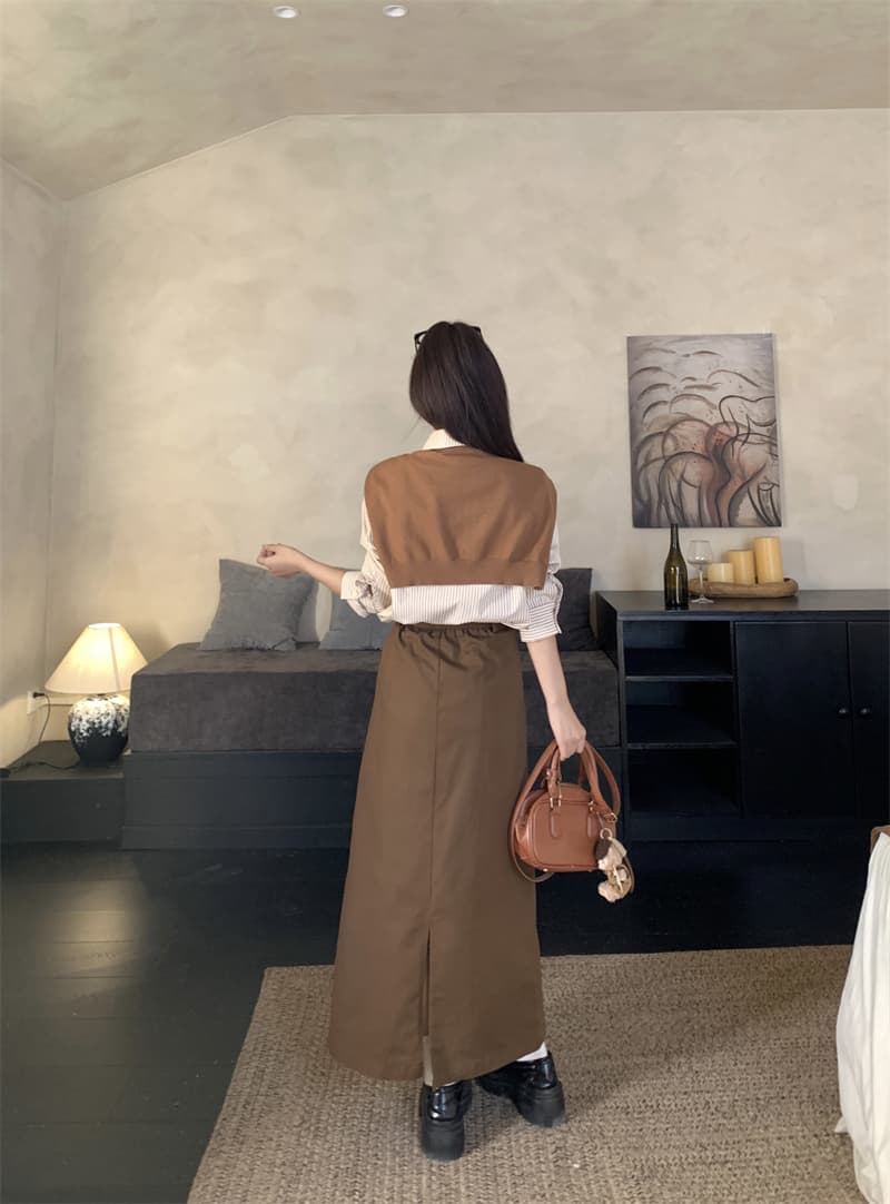 황혼 시애틀 봄 한 부서 레트로 스트라이프 빛 요리 한 바람 느슨함 외국 가스 슬림해 보이는 일상 투피스 세트 상세 이미지 20