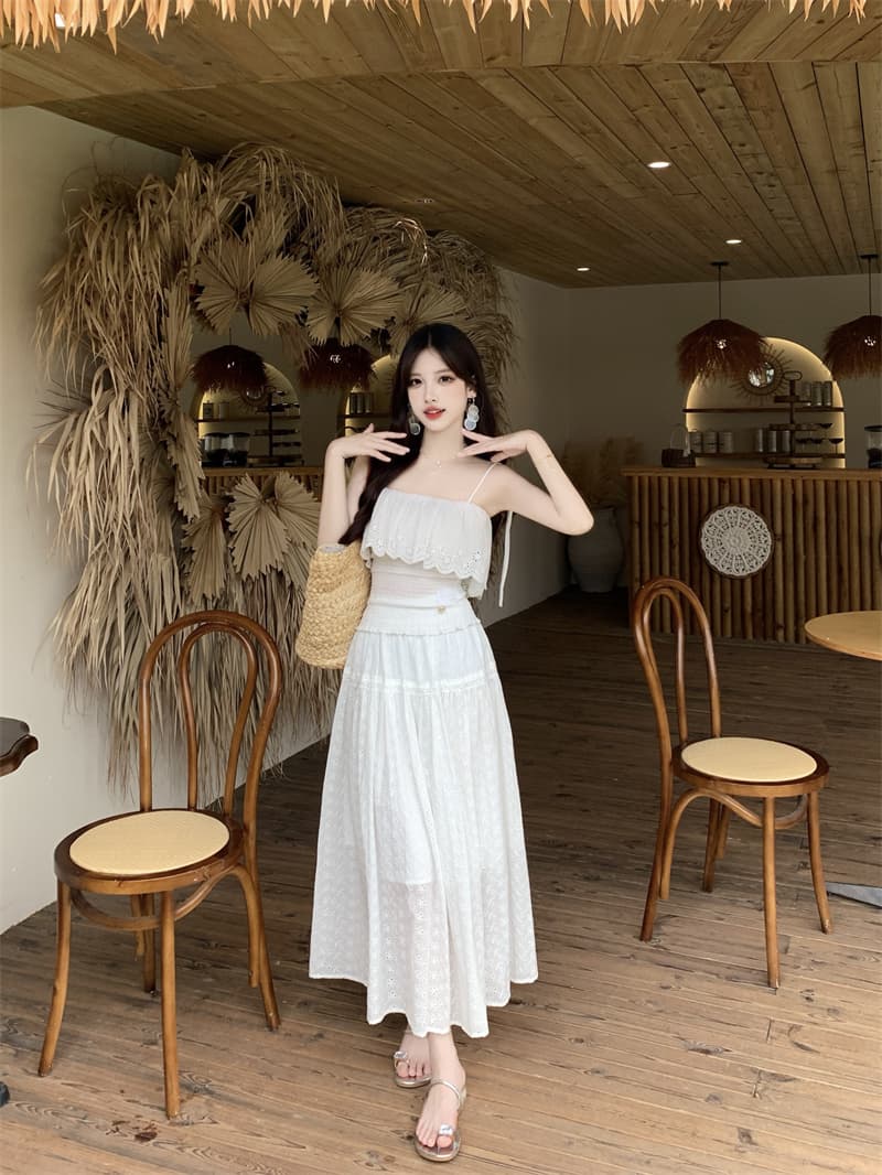 한 부서 빛 연 부드러운 슬립 맨위 반 스커트 높음 질감 슬림해 보이는 품격 투피스 세트 이미지 3