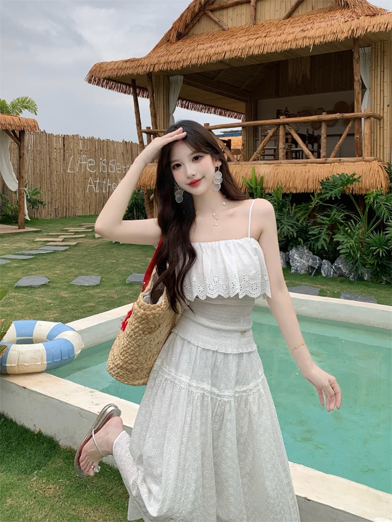한 부서 빛 연 부드러운 슬립 맨위 반 스커트 높음 질감 슬림해 보이는 품격 투피스 세트 이미지 4