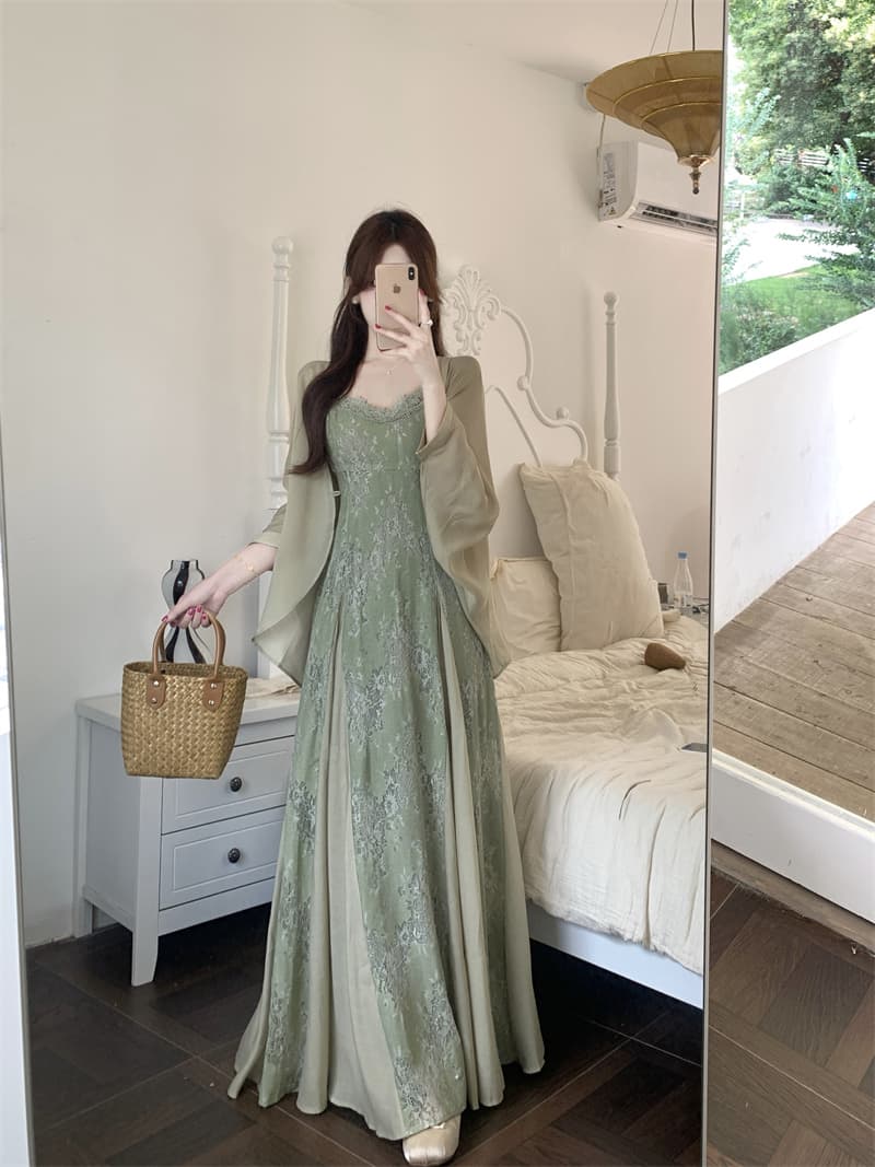새로운 중식 슬립 드레스 국풍 경기 치파오 쉬폰 자외선 차단 의류 이미지 3