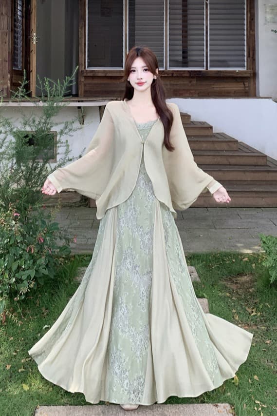 새로운 중식 슬립 드레스 국풍 경기 치파오 쉬폰 자외선 차단 의류 이미지 5