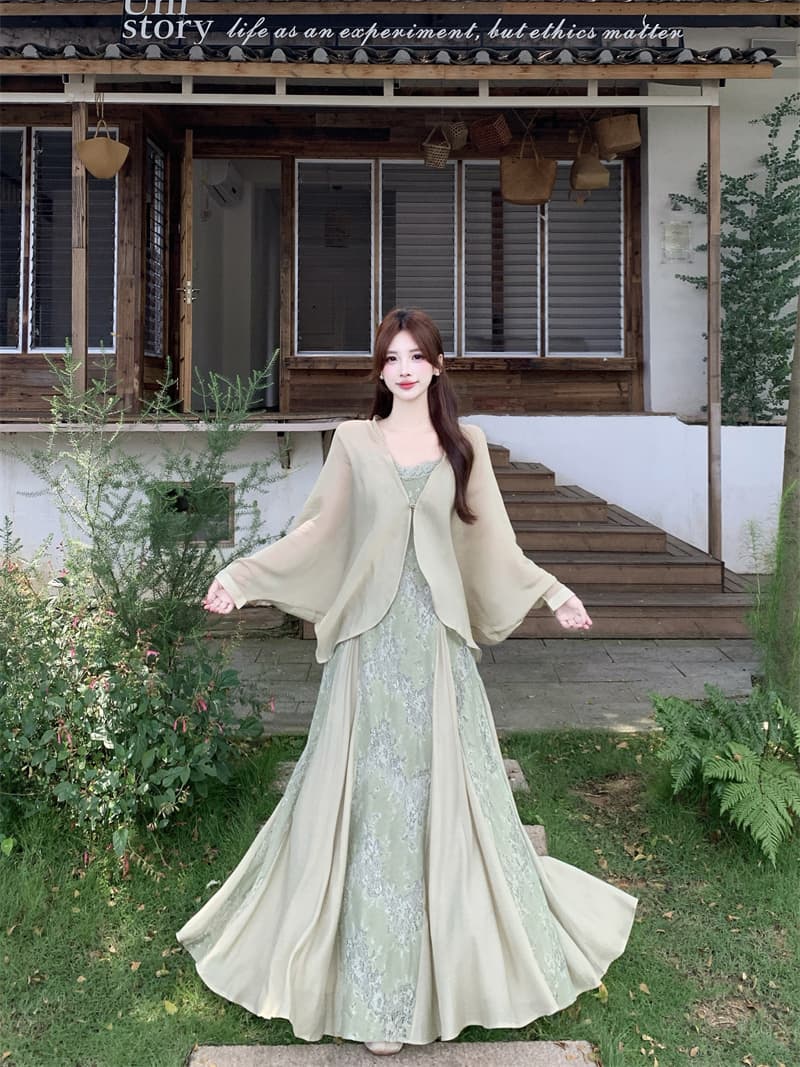 새로운 중식 슬립 드레스 국풍 경기 치파오 쉬폰 자외선 차단 의류 상세 이미지 1