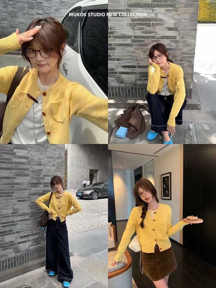 배색 부드러운 찹쌀 이중선 라운드 넥 모직물 오픈 가디건 클래식 작은 샤넬 스타일 긍정적 인 어깨 쇼트 스타일 맨위 상세 이미지 4
