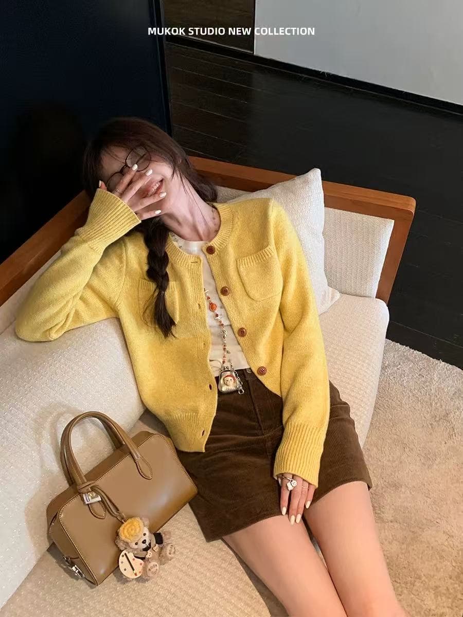 배색 부드러운 찹쌀 이중선 라운드 넥 모직물 오픈 가디건 클래식 작은 샤넬 스타일 긍정적 인 어깨 쇼트 스타일 맨위 상세 이미지 5