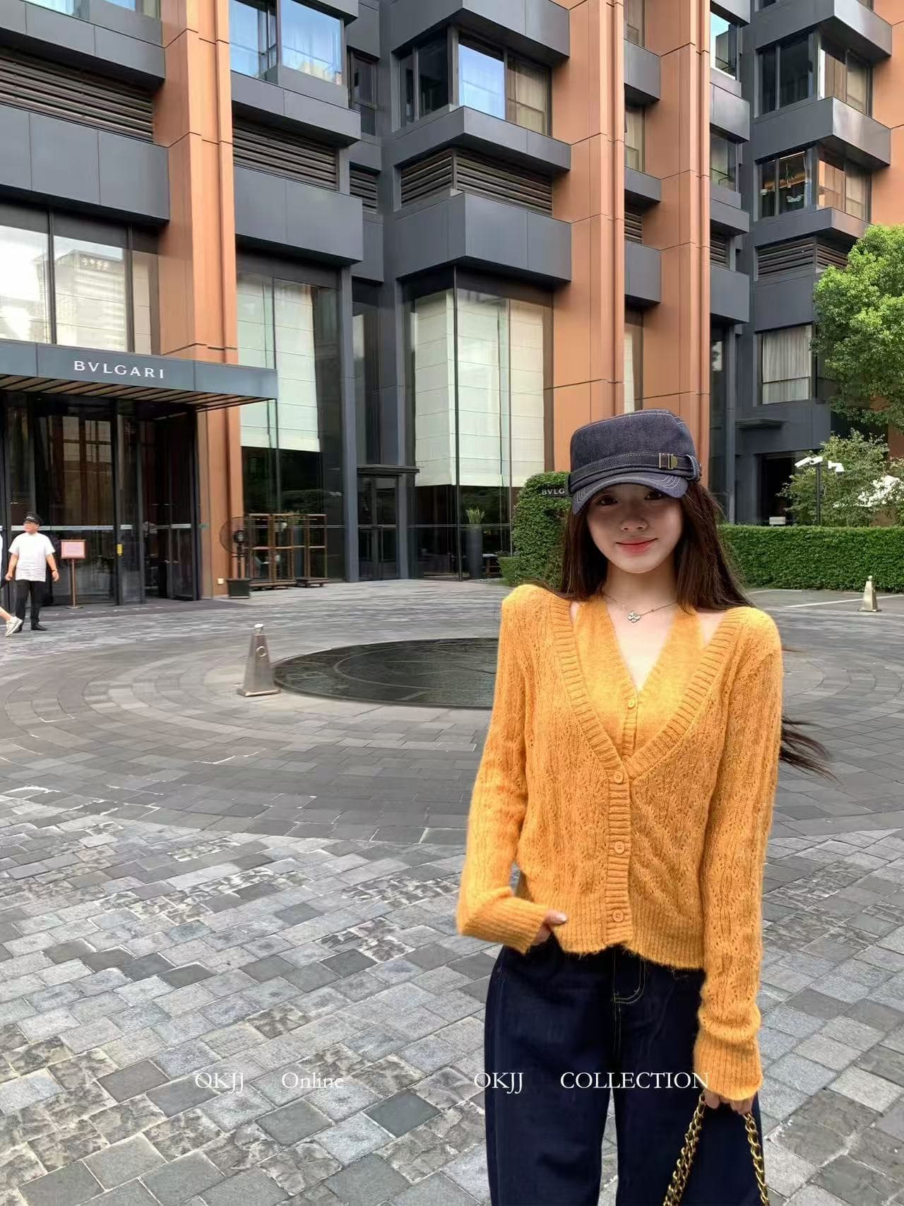 홀로우 아웃 V넥 페이크 레이어드 니트 오픈 가디건 여성 행침 목 싱글 줄 버튼 부드러운 바람 얇은 스타일 긴팔 스웨터 코트 상세 이미지 3