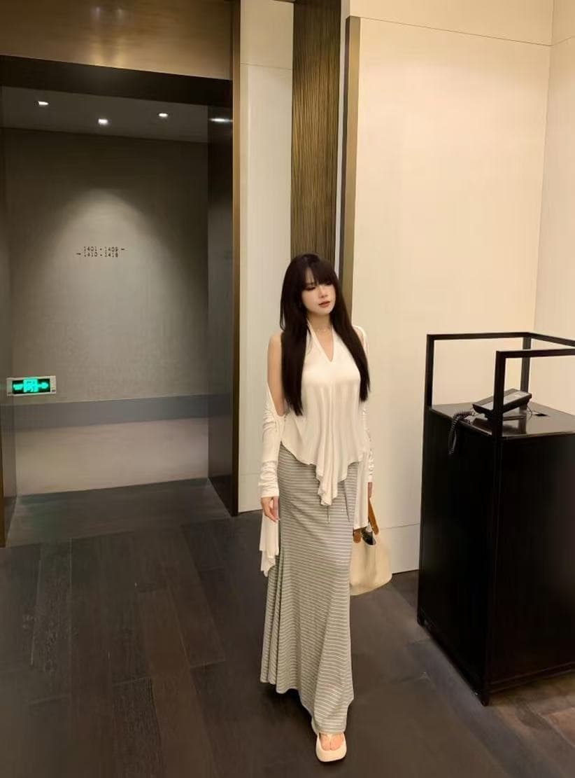 분위기 아름다움 이른 가을 새로운 순수한 욕망 행침 목 슬립 오픈 가디건 맨위 하이웨이스트 타이트 스커트 인어 꼬리 반 스커트 3종 세트 상세 이미지 3
