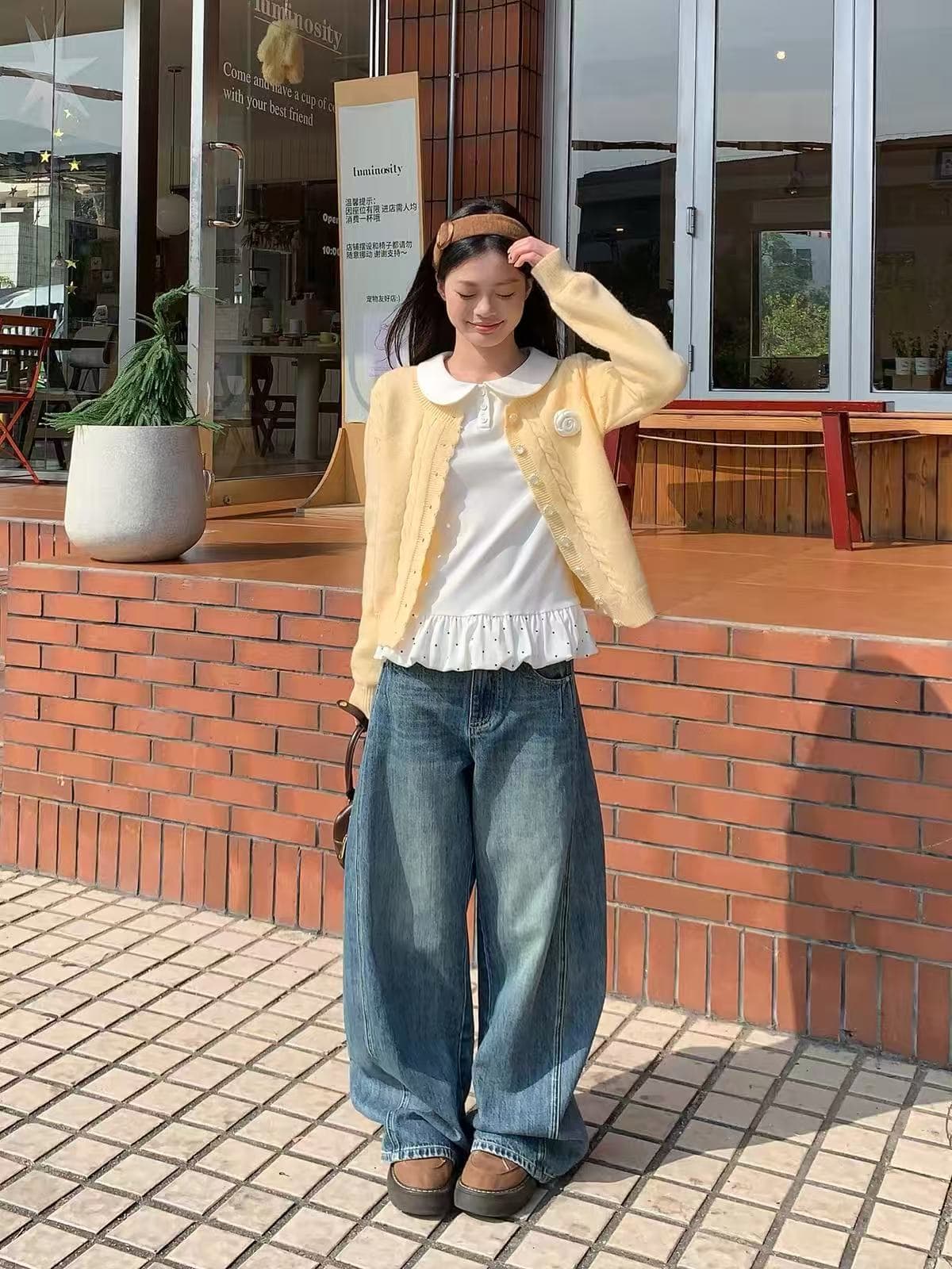 송 긍정적 인 En 거위 옐로우 꽈배기 디자인 센스 부드러운 찹쌀 니트 오픈 가디건 스웨터 여자 새로운 가을 한 부서 슬림해 보이는 맨위 상세 이미지 3