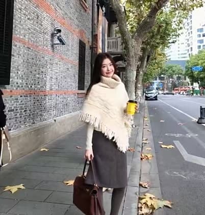 술 숄 망토 가을 겨울철 루즈핏 느긋한 바람 터틀넥 스웨터 불규칙 여성 코트 이미지 2