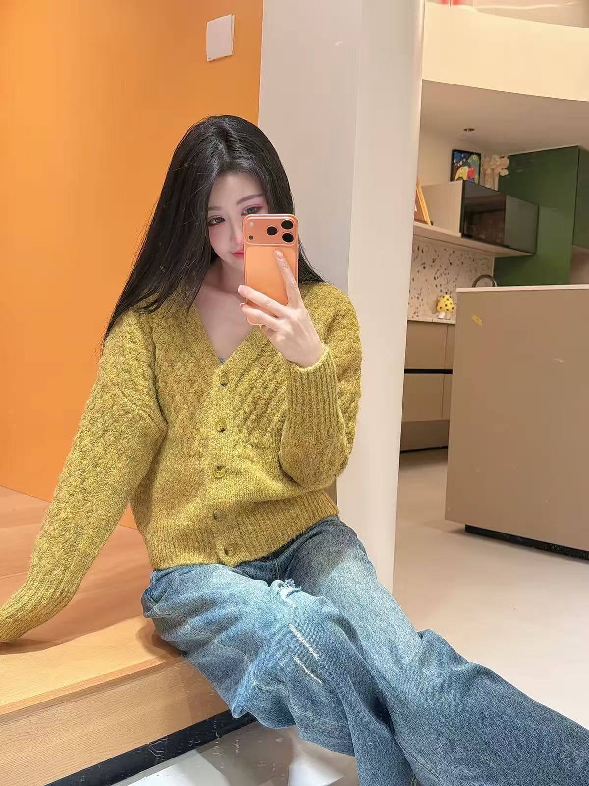 V넥 느긋한 바람 긴팔 부드러운 찹쌀 스웨터 니트 오픈 가디건 여성 가을 겨울 한 부서 캐주얼 루즈핏 슬림해 보이는 외부 가져 가라. 재킷 이미지 4