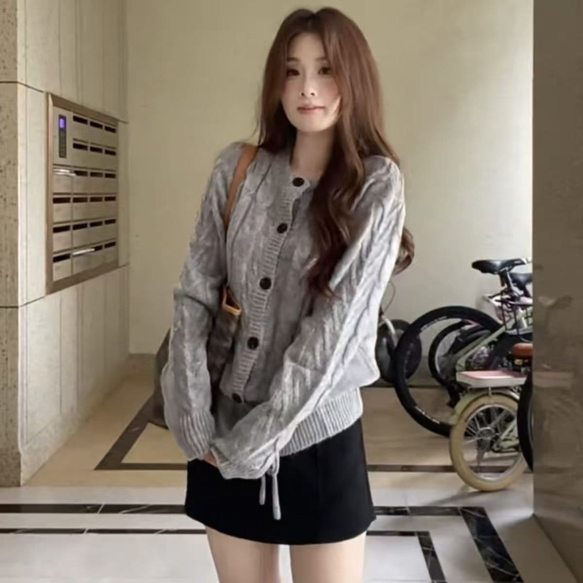 프랑스식 레트로 트위스트 무늬 니트 오픈 가디건 여성 가을 출퇴근 다용도 밑단 레이스업 학원 스타일 마 하이 울 스웨터 이미지 4