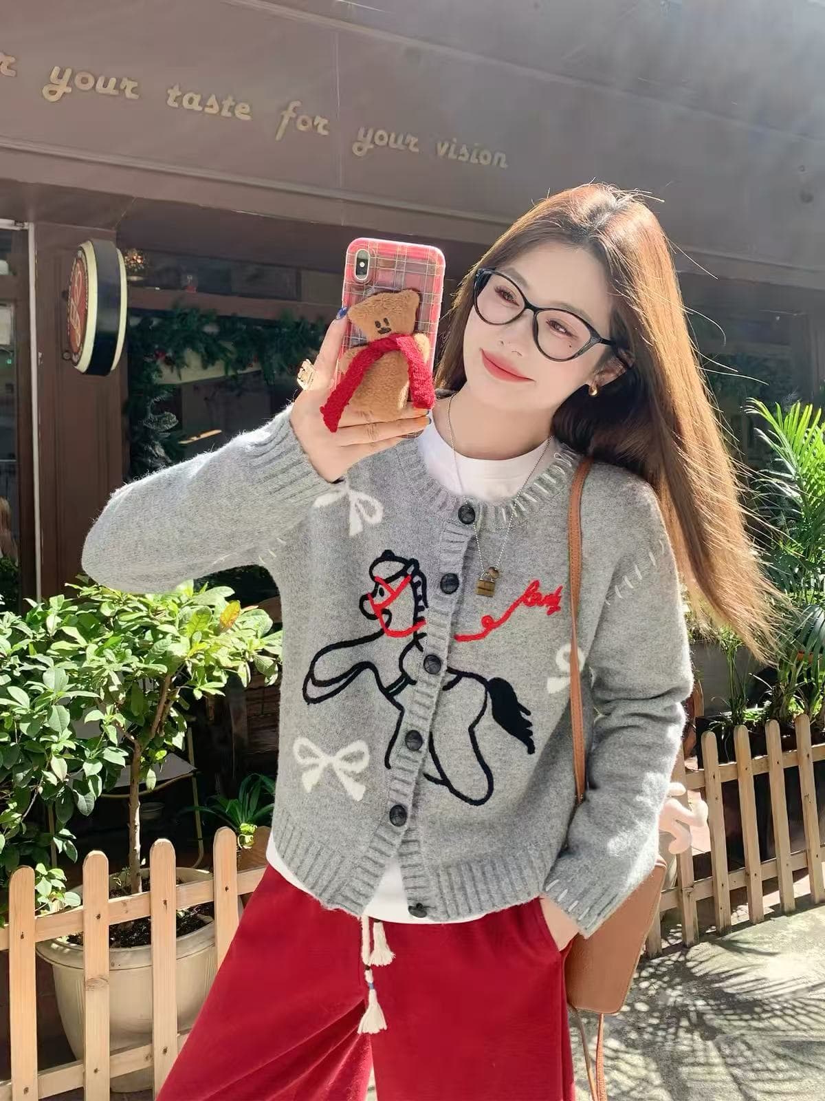 한 번 작은 짭짤한 한 부서 회색 자수 스웨터 오픈 가디건 여성 가을 겨울철 새로운 루즈핏 느긋한 니트 재킷 맨위 상세 이미지 3