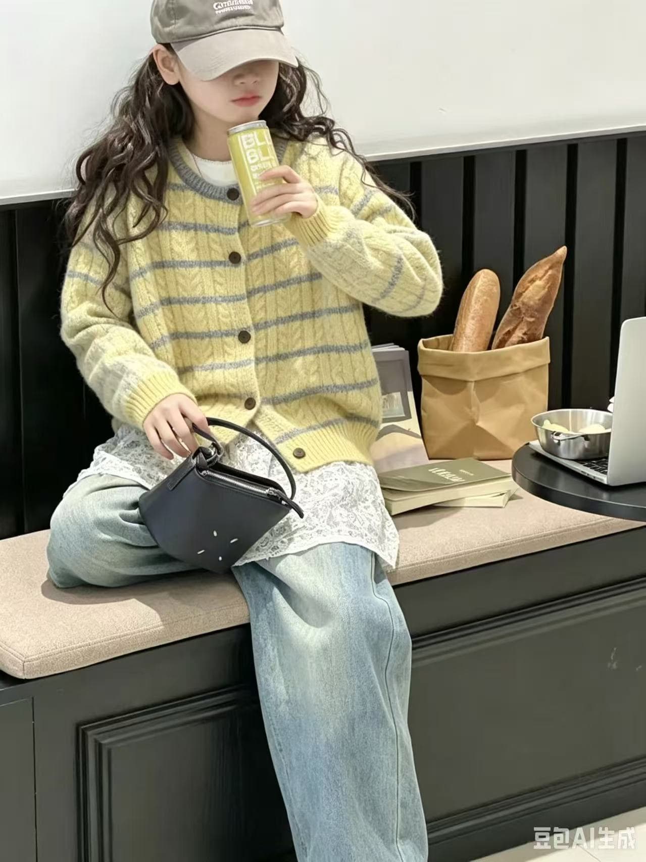 루즈핏 느긋한 바람 파란색 스트라이프 스웨터 여성 코트 가을 겨울철 부드러운 한 부서 캐주얼 니트 오픈 가디건 맨위 상세 이미지 4