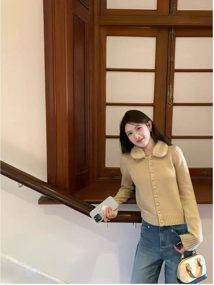 2026 가을 겨울 새로운 프랑스식 느긋한 바람 폴로 칼라 니트 오픈 가디건 맨위 여성 회색 단추 다용도 스웨터 코트 이미지 2