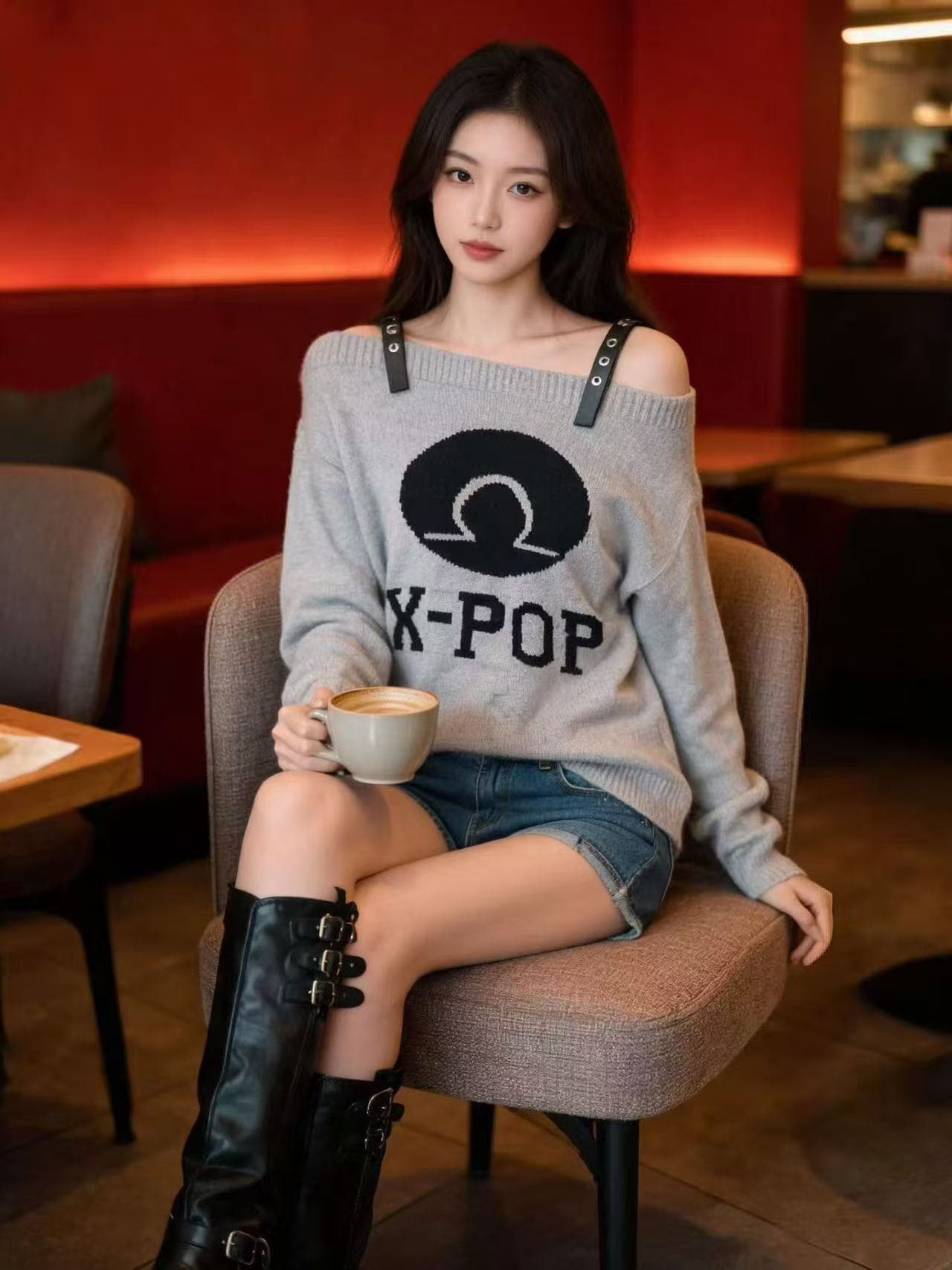 일본식 이문화 섹시함 오프숄더 스웨터 귀여운 바람 루즈핏 여자 학생 달콤함 가을 겨울 핫걸 맨위 트렌디