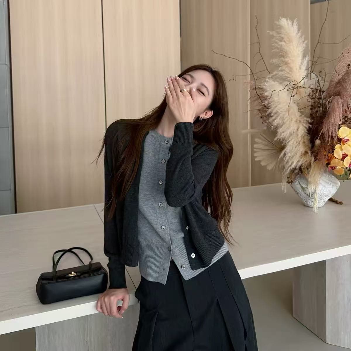 가을로 입 가져 가라. 패치워크 색상 페이크 레이어드 니트 오픈 가디건 여성 코트 이른 가을 한 부서 고급 센스 chic Chic 맨위 이미지 5