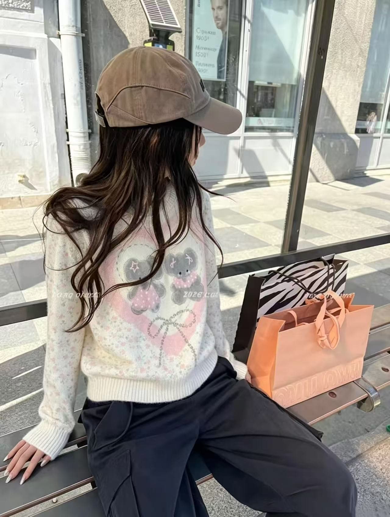 스웨터 여자 달콤함 작은 대중 루즈핏 라운드 넥 맨위