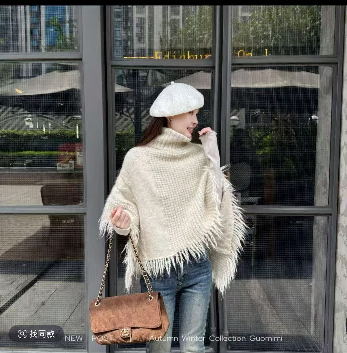 가을 겨울 새로운 소나무 섬 겨울 느긋한 바람 분위기 센스 불규칙 술 망토 숄 스웨터 코트