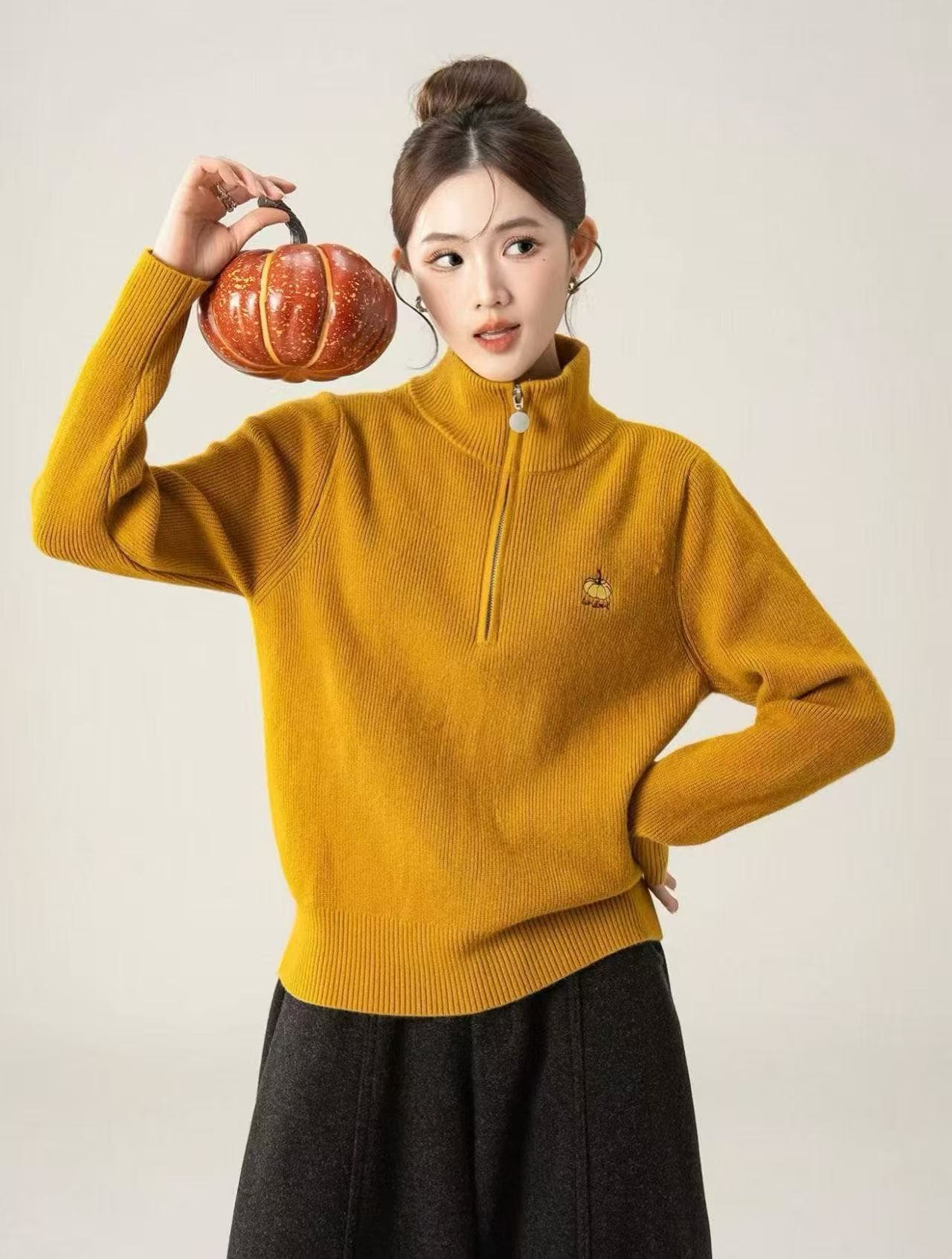 느긋한 바람 하프 지퍼 터틀넥 스웨터 여자 2026 가을 겨울 새로운 루즈핏 다용도 슬림해 보이는 두꺼운 보온 니트 스웨터 이미지 2