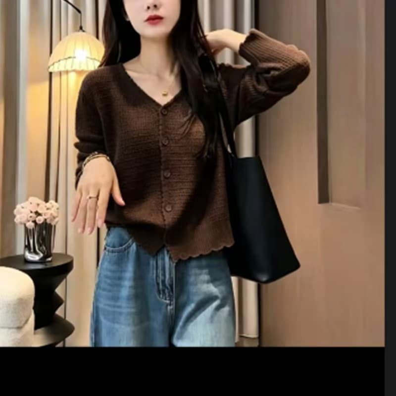 부드러운 바람 V넥 레이스 긴팔 니트 오픈 가디건 여성 새로운 루즈핏 슬림해 보이는 다용도 봄 가을 스웨터 코트 이미지 5