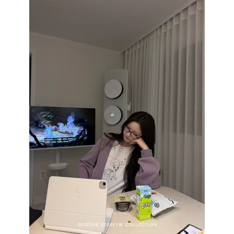 siiooye 작은 사슴 플라크 면 100% 느슨함 센스 인쇄 하나 마키 연주 중 바닥 티셔츠 여성 가을 겨울 인사이드 가져 가라. 긴팔 맨위 이미지 2