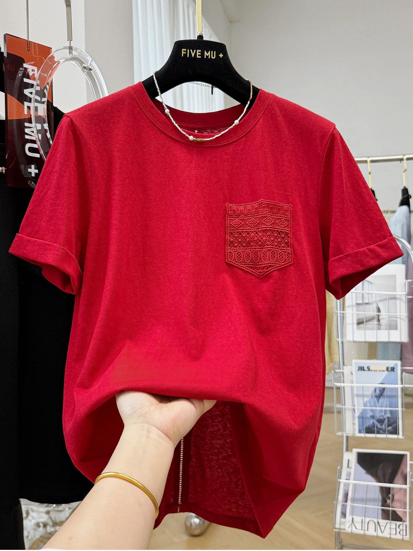 눈꽃 면 특별 빅 사이즈 300 근 이전 주머니 한 부서 반팔 티셔츠 여성 여름 그레이트 봐라. 언더 코트 여성 상세 이미지 2
