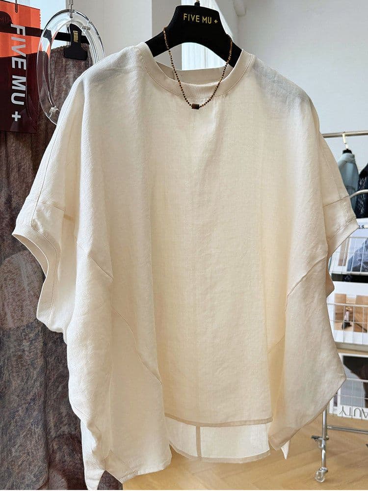 21 순면 케이블 루오 Na 네클라인 커프스 특별 빅 사이즈 300 근 박쥐 셔츠 여성용 짧은 소매 맨위 상세 이미지 1