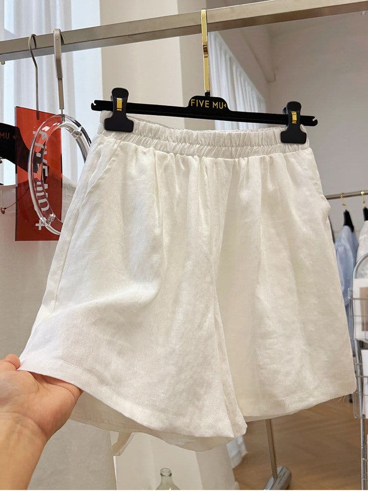 원본 원단 안감 특별 빅 사이즈 300 근 반팔 세트 반바지 면 린넨 투피스 슈트 여성 여름 상세 이미지 12