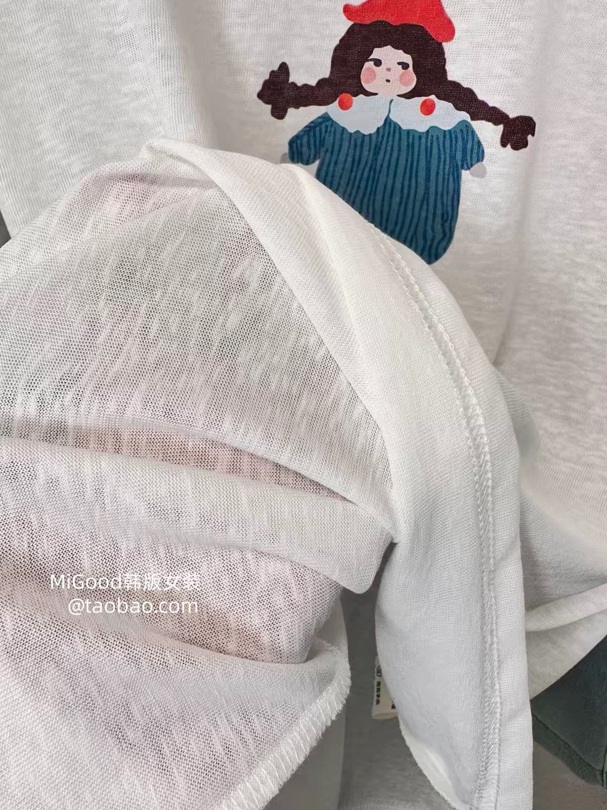 눈꽃 면 특별 빅 사이즈 300 근 한 부서 빨간 모자 소녀 프린트 루즈핏 눈꽃 면 티셔츠 여성 여름 이미지 4