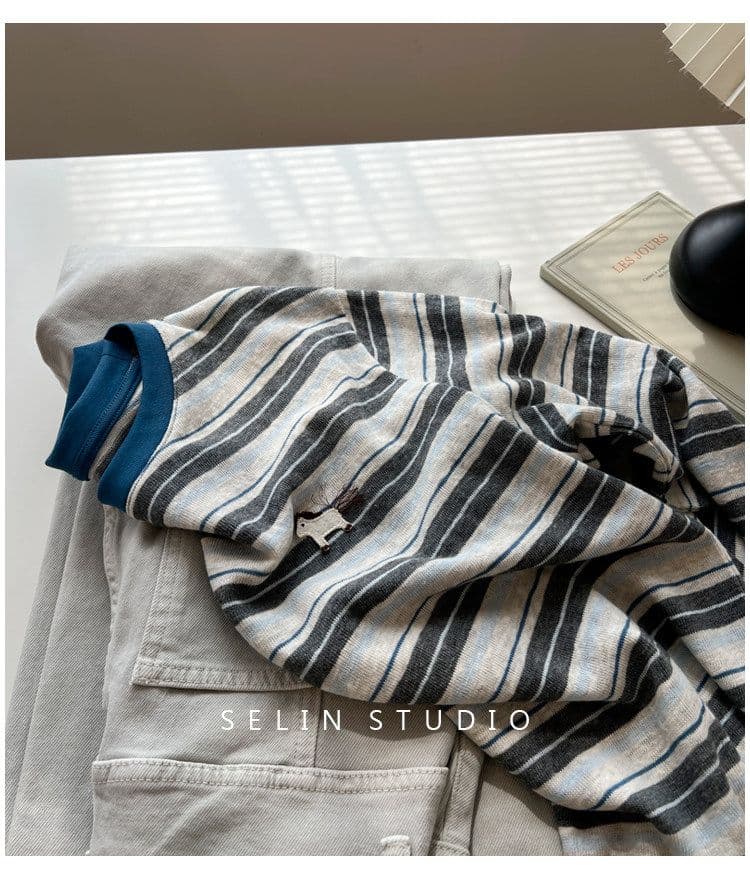 원본 원단 특별 빅 사이즈 300 근 한국 스타일 세련된 chic 스트라이프 작은 말 자수 긴팔 티셔츠 여성 상세 이미지 13