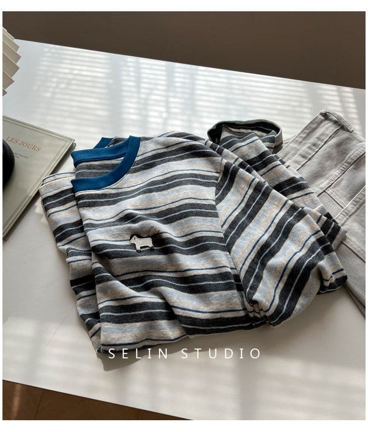 원본 원단 특별 빅 사이즈 300 근 한국 스타일 세련된 chic 스트라이프 작은 말 자수 긴팔 티셔츠 여성 상세 이미지 18