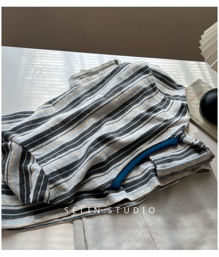 원본 원단 특별 빅 사이즈 300 근 한국 스타일 세련된 chic 스트라이프 작은 말 자수 긴팔 티셔츠 여성 상세 이미지 20