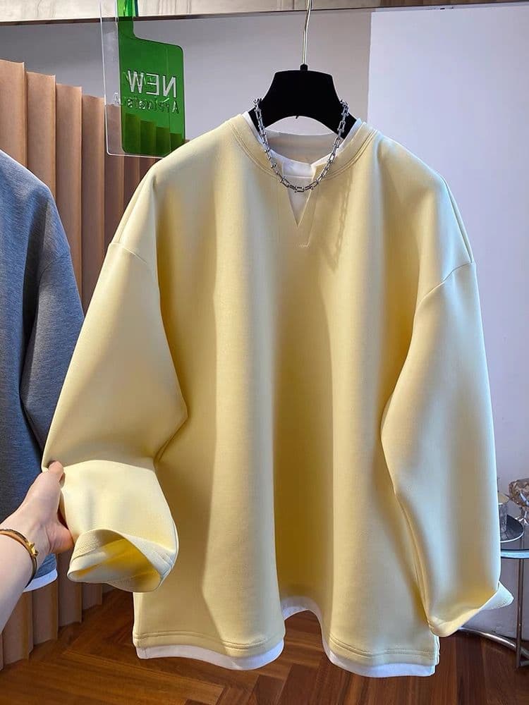 후아 면 복잡한 우유 실크 이후 패키지 칼라 특별 빅 사이즈 300 근 V넥 페이크 레이어드 후드티 여성 가을 새로운 이미지 4