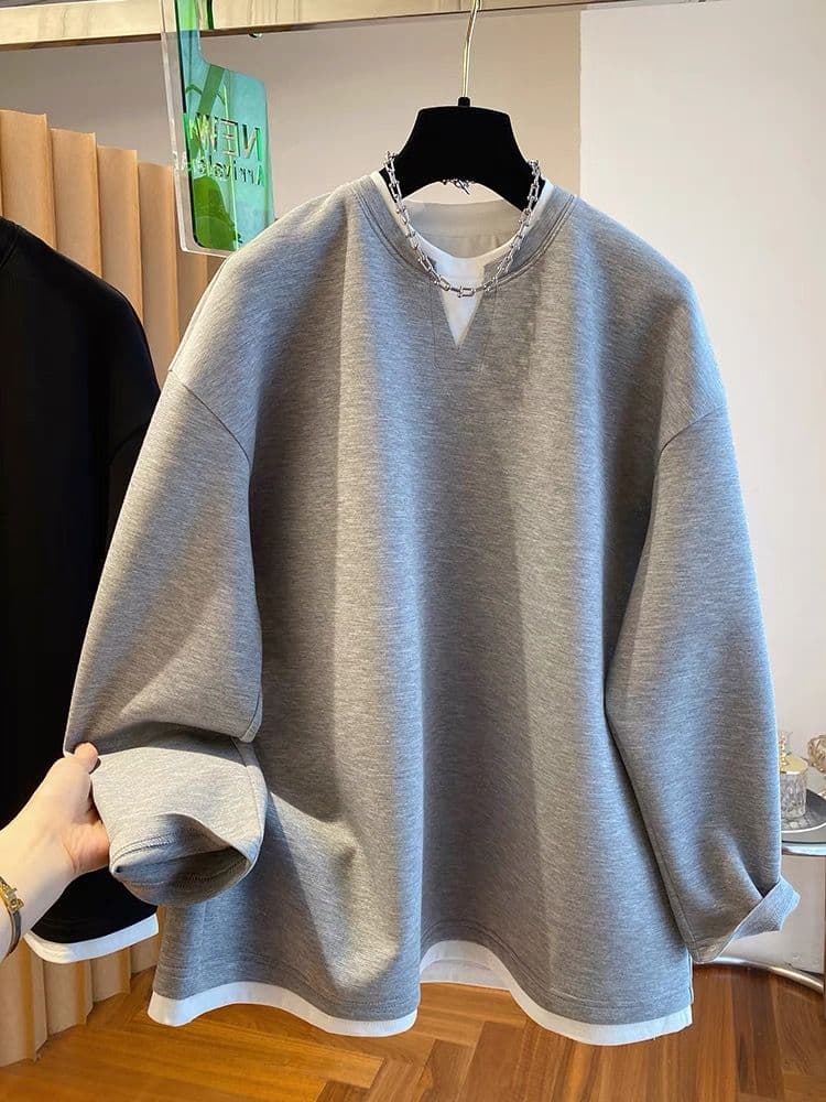 후아 면 복잡한 우유 실크 이후 패키지 칼라 특별 빅 사이즈 300 근 V넥 페이크 레이어드 후드티 여성 가을 새로운