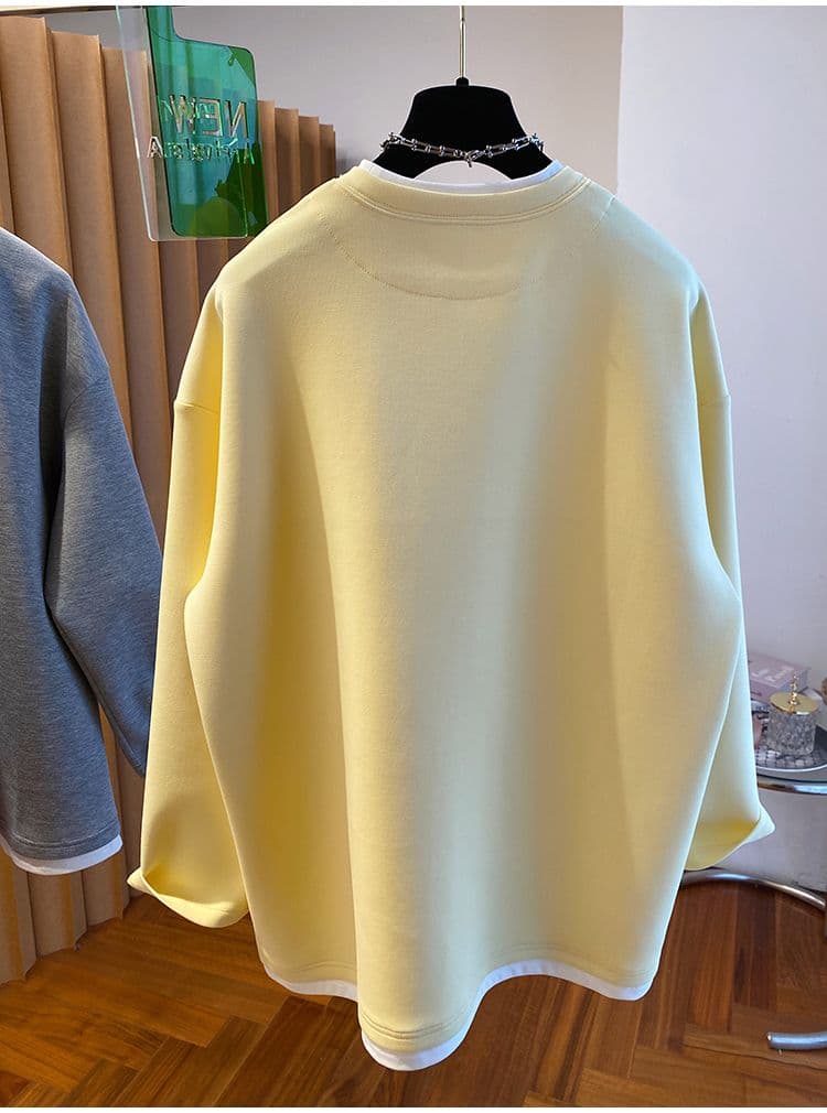 후아 면 복잡한 우유 실크 이후 패키지 칼라 특별 빅 사이즈 300 근 V넥 페이크 레이어드 후드티 여성 가을 새로운 상세 이미지 10