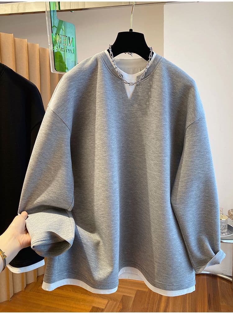 후아 면 복잡한 우유 실크 이후 패키지 칼라 특별 빅 사이즈 300 근 V넥 페이크 레이어드 후드티 여성 가을 새로운 상세 이미지 21