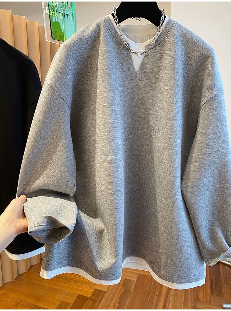 후아 면 복잡한 우유 실크 이후 패키지 칼라 특별 빅 사이즈 300 근 V넥 페이크 레이어드 후드티 여성 가을 새로운 상세 이미지 23