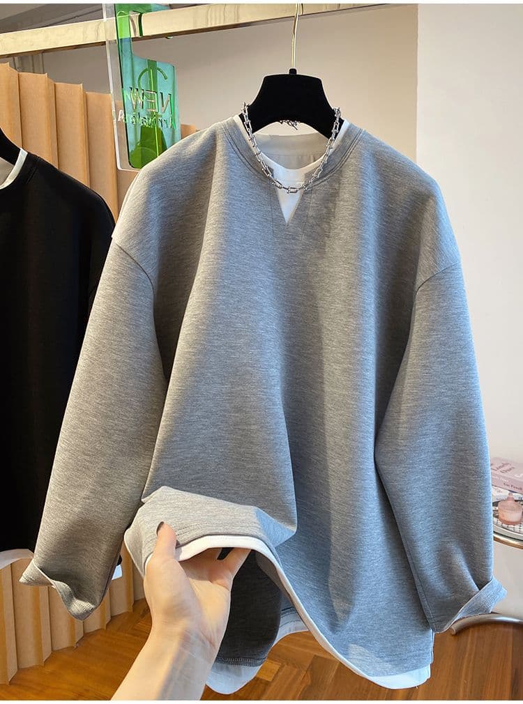 후아 면 복잡한 우유 실크 이후 패키지 칼라 특별 빅 사이즈 300 근 V넥 페이크 레이어드 후드티 여성 가을 새로운 상세 이미지 24