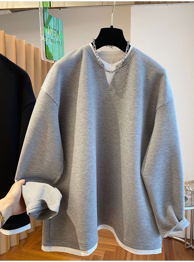 후아 면 복잡한 우유 실크 이후 패키지 칼라 특별 빅 사이즈 300 근 V넥 페이크 레이어드 후드티 여성 가을 새로운 상세 이미지 25