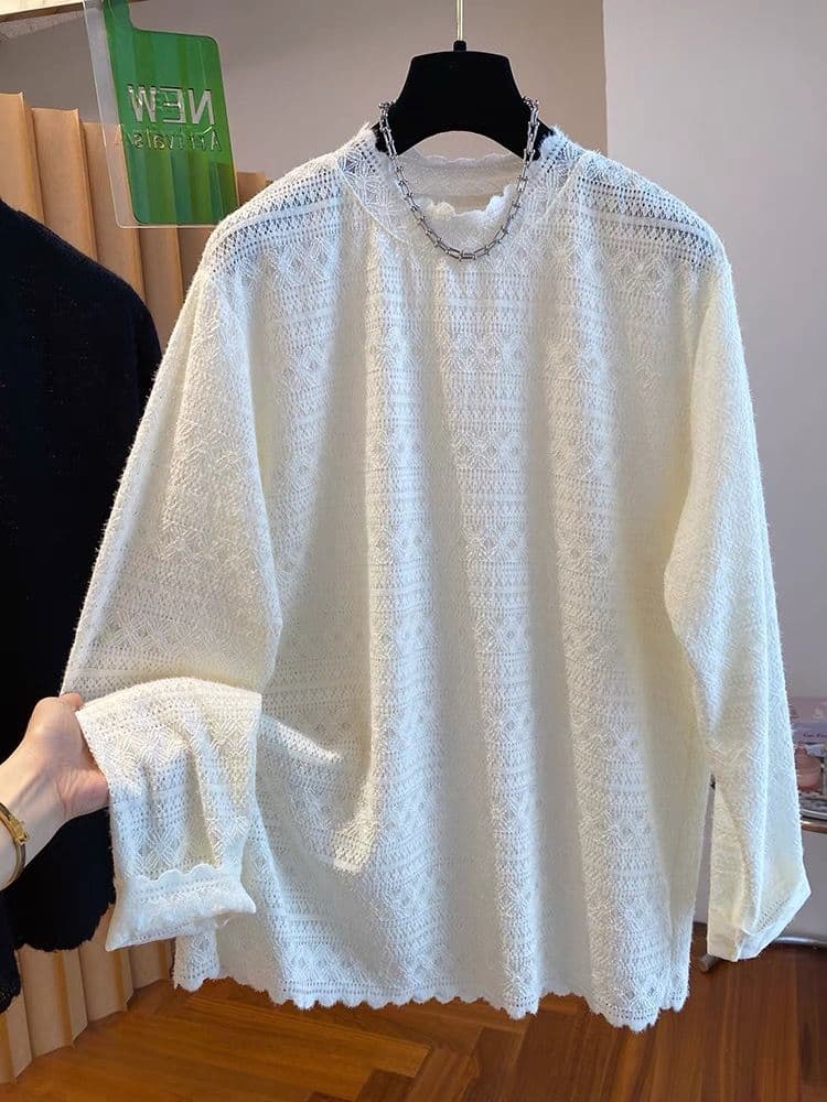 광저우 원본 원단 특별 빅 사이즈 300 근 프랑스식 홀로우 아웃 자수 레이스 셔츠 여성 기본 셔츠 2026