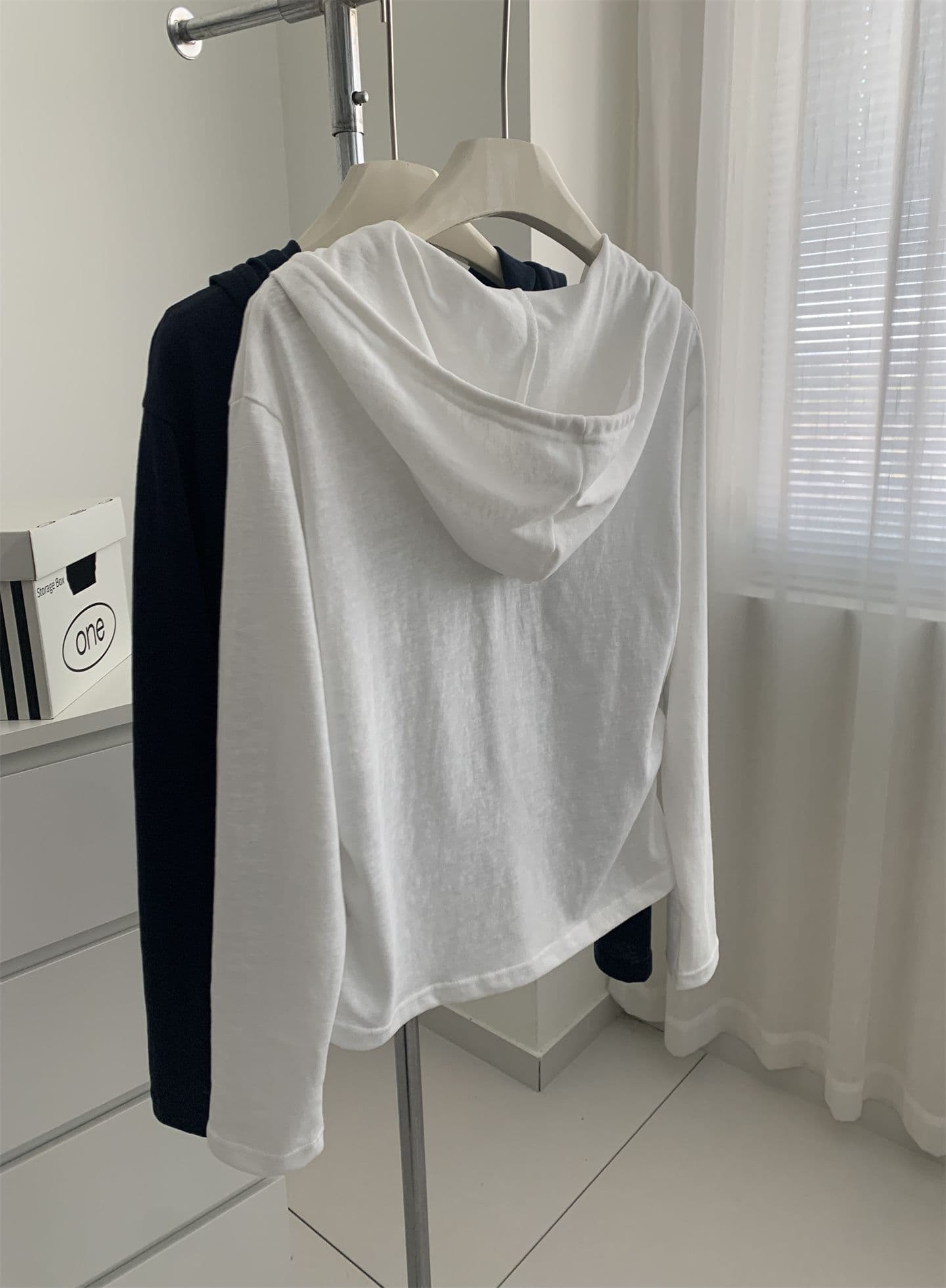 21 순면 한 부서 다용도 단색 까마귀 여성 디자인 센스 핀치 Pleat V넥 긴팔 티셔츠 가을 상세 이미지 18