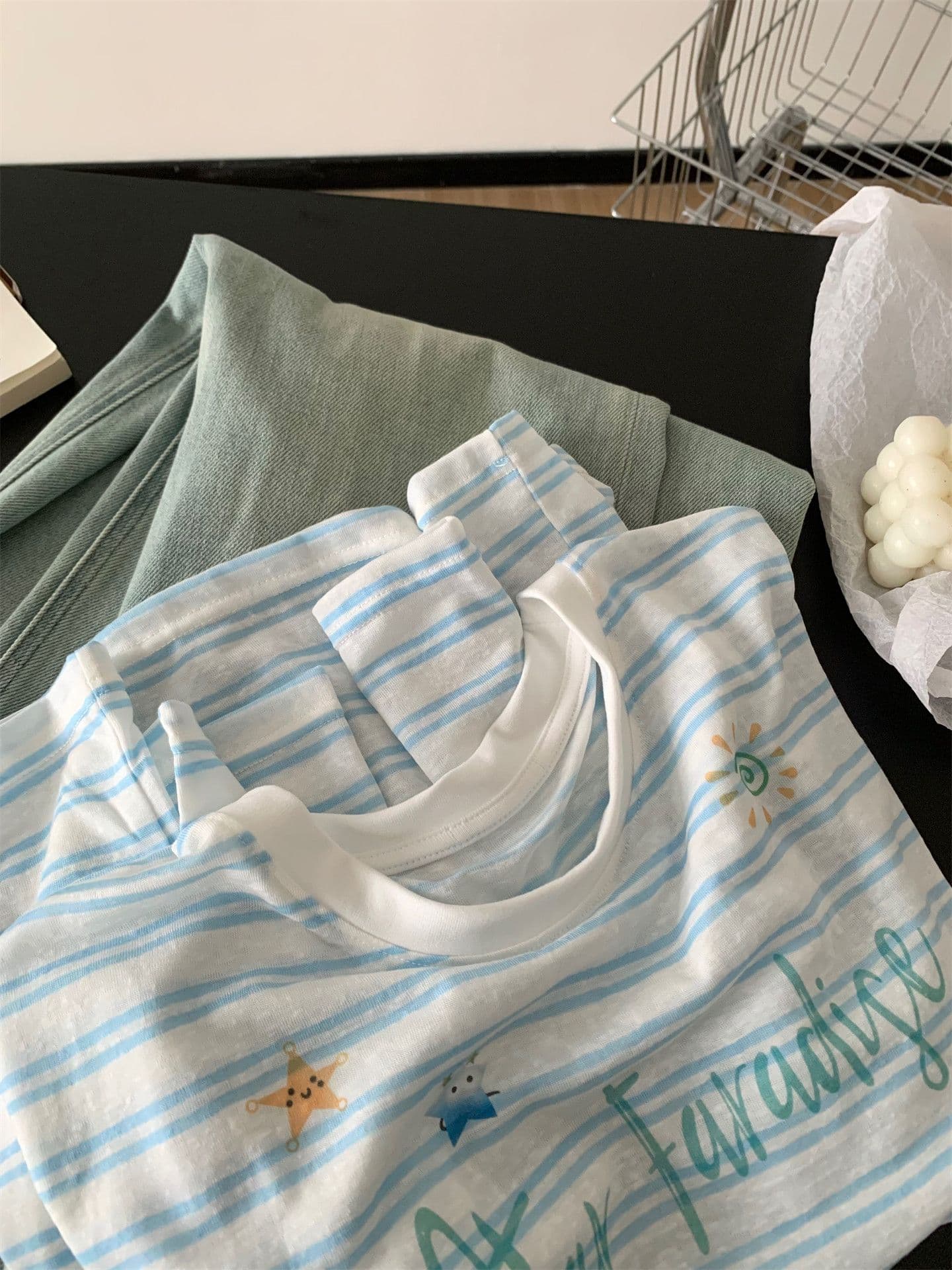 원본 원단 특별 빅 사이즈 300 근 블루 스트라이프 자외선 차단 블라우스 여성 여름 얇은 스타일 긴팔 티셔츠 맨위 상세 이미지 12